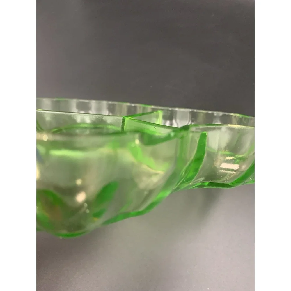 Vintage Green Uranium Glass Divided Nut Or Relish Tray